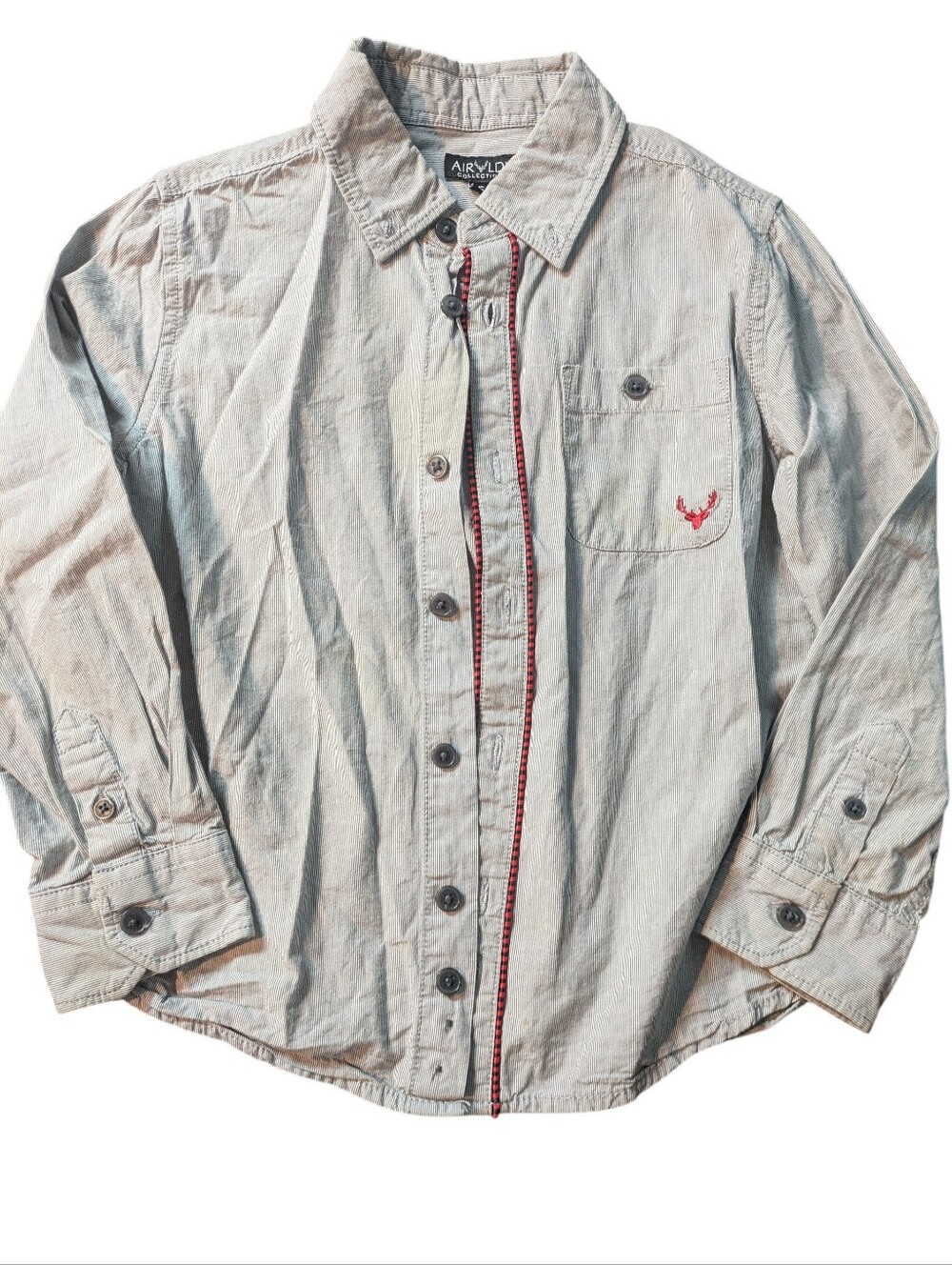 Designer Boys' Light Gray Button-Down Shirt with Red Trim